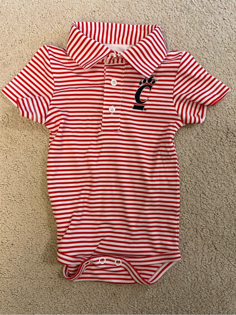 GarB Cincinnati Bearcats Polo Onesie Red White Striped 0-3 Months